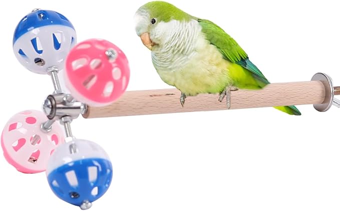 Bird Stand Perch Toy with Rotating Balls,Parakeet Stand Perch Toy for Metal Cage, Fun Toy for Parrots Cockatiels Budgies Budgerigars Parrotlets Lovebirds Ringne.