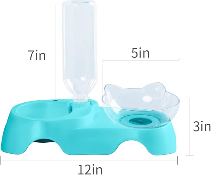 MILIFUN Double Dog Cat Bowls - Pets Water and Food Bowl Set, 15°Tilted Water and Food Bowl Set with Automatic Waterer Bottle for Small or Medium Size Dogs Cats