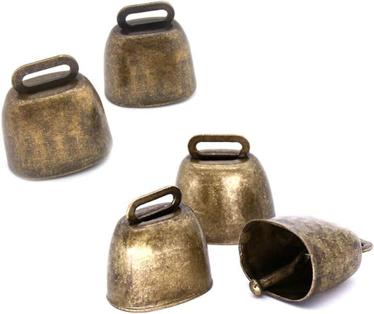 5 Pack Grazing Copper Bells, Metal Cow Bells for Dogs, Animal Copper Loud Bronze Bell, Small Brass Bell, for Cow Horse Sheep Cats Small Pets Anti-Theft Accessories (Bronze)