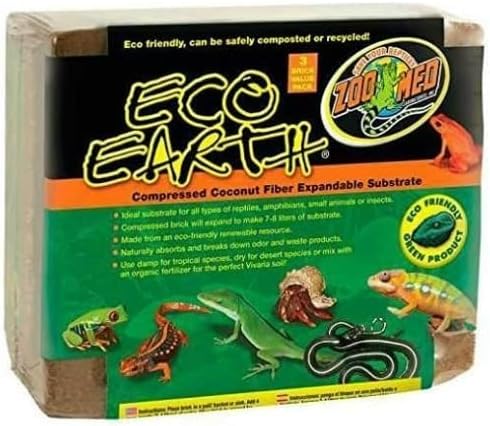 Zoo Med Eco Earth Eco-Friendly and Naturally-Absorbent Compressed Coconut Fiber Substrate, Eliminates Odor and Easily Recyclable (2-Pack)