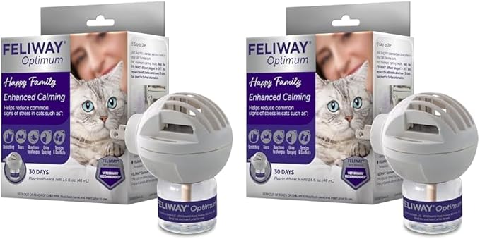 FELIWAY Optimum Cat, Enhanced Calming Pheromone Diffuser, 30 Day Starter Kit (48 mL), Translucent (Pack of 2)