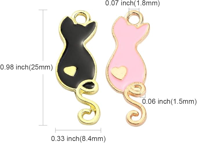 KitBeads 40pcs Mixed Styles Enamel Cat Charms Cute Sitting Cat Pet Charms Metal Little Animal Love Heart Cat Charms for Jewelry Making Bracelets Bulk