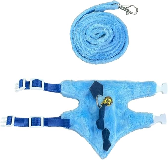 Denim Ferret Harness and Leash Set Small Animals Vest Harness with Safe bell and Wings Walking clothes for Baby Rabbit Guinea pig Teacup Chihuahua Mouse and other Small pet. (C)