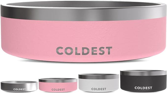 Coldest Dog Bowl - Anti Rust Metal & Non Slip Dog Bowls Large, Spill Proof Heavy Duty 3 Layers Insulated Dog Bowl - Food and Water Bowl for Dogs, Cats & Pets, Dishwasher Safe (42 oz,Cotton Candy Pink)