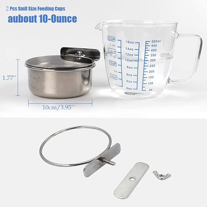 HERCOCCI Bird Feeder Dish Cup, Stainless Steel Parrot Food Bowl Feeding Coop Cups Clamp Holder, Bird Water Cage Bowl for Parakeet Lovebird Conure Cockatiel Budgie Chinchilla (4 Pieces)