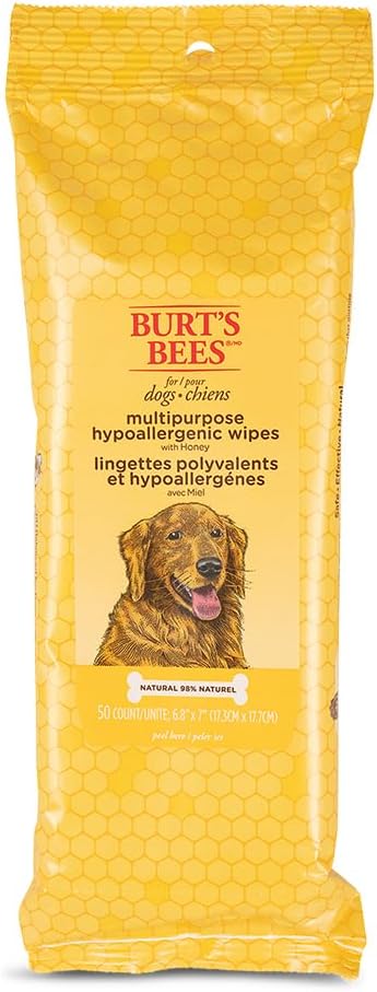 Burt's Bees for Pets Multipurpose Grooming Wipes - Puppy & Dog Wipes for All Purpose Cleaning & Grooming - Cruelty Free, 50 Ct Pet Wipes, Puppy Supplies