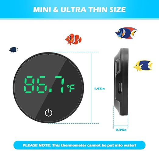 Aquarium Thermometer Rechargeable Digital LED Display Fish Tank Thermometer HD Measurement Accurate Aquarium Temperature ±0.9°F Suitable for Fresh Water and Sea Water Tanks