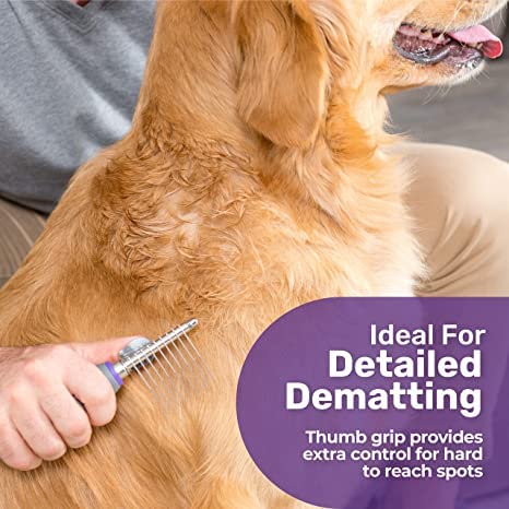 Hertzko Pet Undercoat Dematting Comb for Dogs Cats - Dematting Rake for Dogs Cats, Dog Rake Brush - Deshedding Tool Great for Cutting and Removing Dead, Matted or Knotted Hair, Shedding Combs