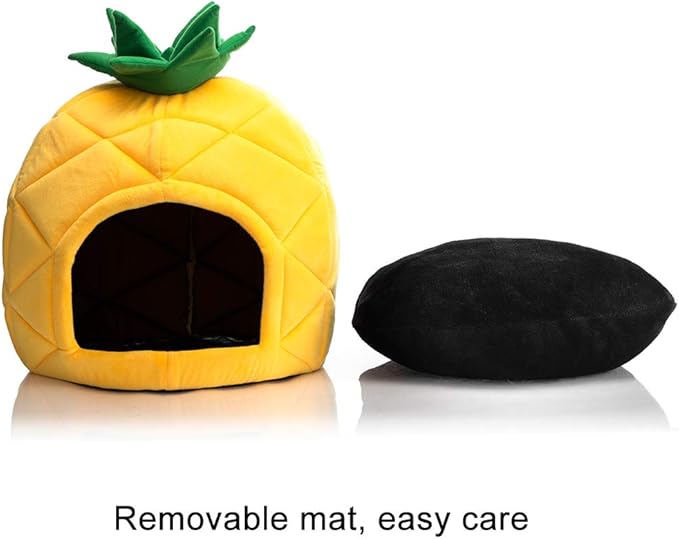 PAPITLULU Pineapple Pet Bed, Warm Cave Nest Sleeping Bed Puppy House for Cats and Small Dogs, Black