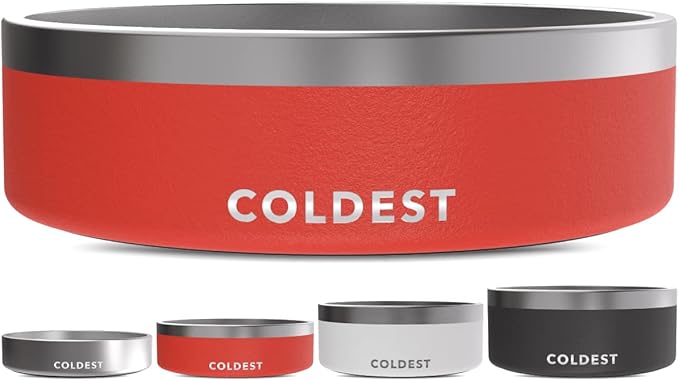 Coldest Dog Bowl - Anti Rust Metal & Non Slip Dog Bowls Large, Spill Proof Heavy Duty 3 Layers Insulated Dog Bowl - Food and Water Bowl for Dogs, Cats & Pets, Dishwasher Safe (42 oz, Crimson Red)