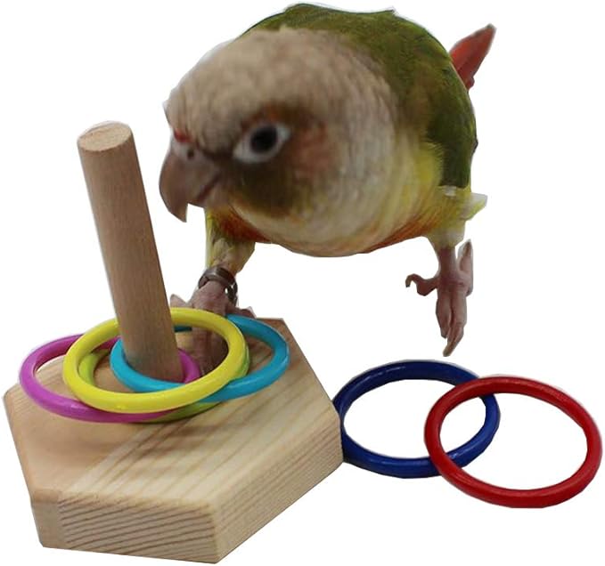 QBLEEV Bird Toys, Budgie Bird Trick Tabletop Toys, Training Basketball Stacking Color Ring Toys Sets, Parrot Chew Ball Foraing Toys, Pet Education Play Gym Playground Activity Cage Foot Toys