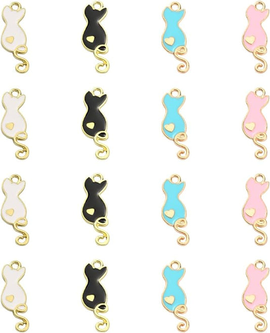 KitBeads 40pcs Mixed Styles Enamel Cat Charms Cute Sitting Cat Pet Charms Metal Little Animal Love Heart Cat Charms for Jewelry Making Bracelets Bulk