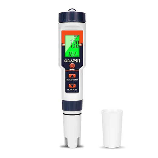 Pool Salt Tester pH Meter ORAPXI Salinity Meter and pH Tester PPM EC Meter with LCD Screen 5 in 1- Salt pH TDS EC Meter for Saltwater Pool, Hot Tubs, Spas, Aquarium, Hydroponics System, Home Brew