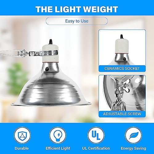 Simple Deluxe 150W Reptile Heat Bulb and 8.5 inch Clamp Light, 40-108℉ Digital Thermostat Controller and Thermometer Included, for Amphibian Pet & Incubating Chicken, Silver