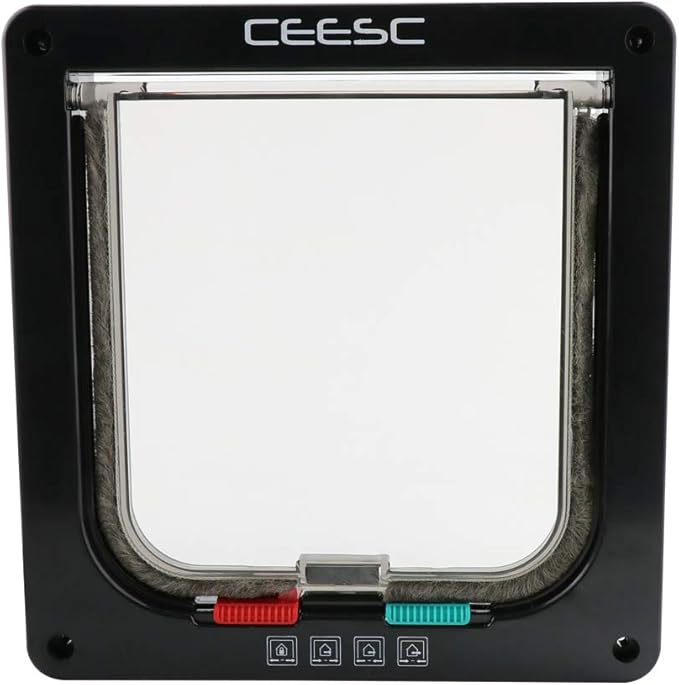CEESC Cat Flap Door Magnetic Pet Door with 4 Way Lock for Cats, Kitties and Kittens, 2 Sizes and 2 Colors Options (M- Inner size: 6.18"(W) x 6.30"(H), Black)