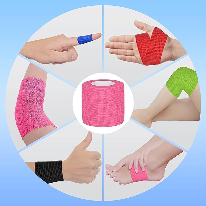 Self Adherent Cohesive Bandages Wrap - 8 Packs, 2" x 5 Yards, Non-Woven Self Adhesive Bandage Wrap for Thumb, Finger, Wrist, Ankle, Vet Wrap Bandages Tape (Pink)