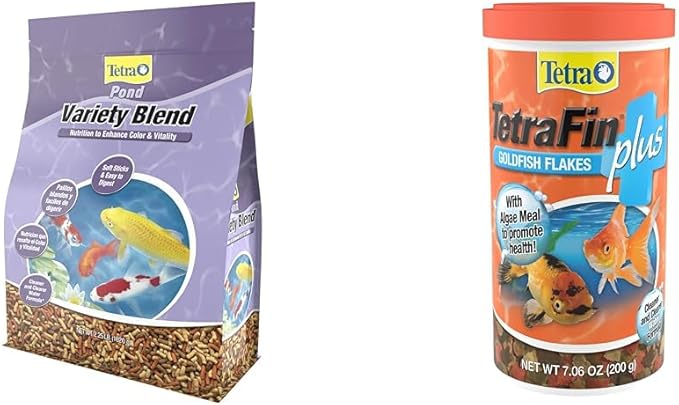 TetraPond Variety Blend, Pond Fish Food, for Goldfish and Koi Yellow 2.25 Pound (Pack of 1) & in Plus Goldfish Flakes 7.06 Ounces, Balanced Diet, with Algae to Promote Health