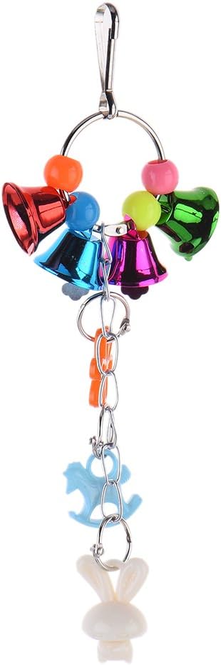 Hypeety Pet Parrot Swing Hanging Bell Toy Macaw Chinchilla Parakeet Chew Bell Colorful Bead CuteBirds Cage Accessory Swing Bird Chew Toy (C)