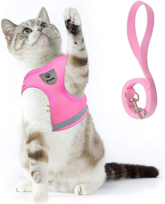 Supet Cat Harness and Leash Set for Walking Cat and Small Dog Harness Soft Mesh Harness Adjustable Cat Vest Harness with Reflective Strap Comfort Fit for Pet Kitten Puppy Rabbit