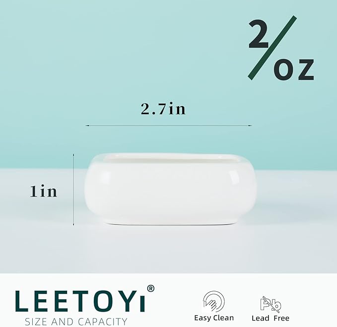 Reptile Food Bowls Ceramic Square Reptile Water Food Dish, Pet Food Bowl for Lizards, Young Bearded Dragons, Small Snakes, Gecko Tortoise Spider (White, Small 2-Pack)