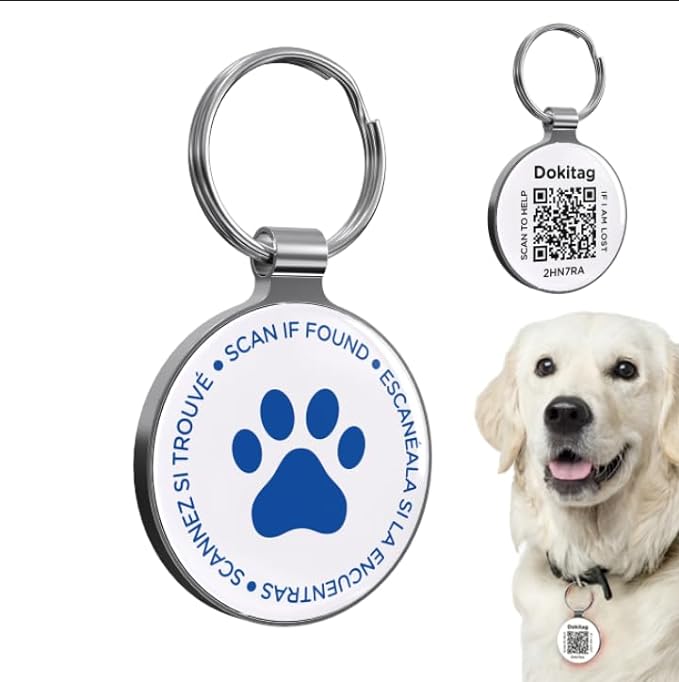 QR Code Pet ID Tag,QR Code Dog Tag，Dog ID Tag,Pet Online Profile - Scan QR Receive Instant Pet Location Alert Email, Lightweight Zinc Alloy Dog Tag (Blue, Regular)