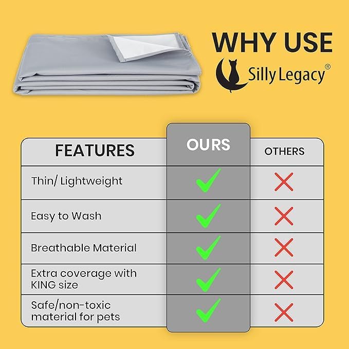 SILLY LEGACY Thin Reversible Waterproof Protective Cover or Liner for Bed or Couch, for Dogs and Cats (King 82 x 100, Gray)