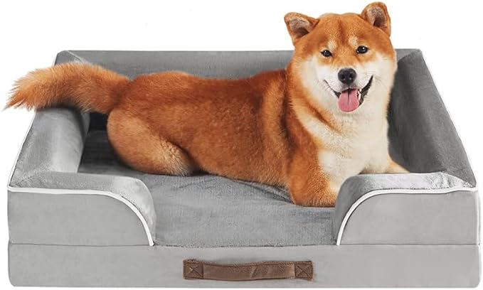 Friends Forever Orthopedic Dog Bed, Bolster Dog Bed with Memory Foam Dog Couch Sofa and Removable Washable Cover, Ally Grey, 28x23x6.5