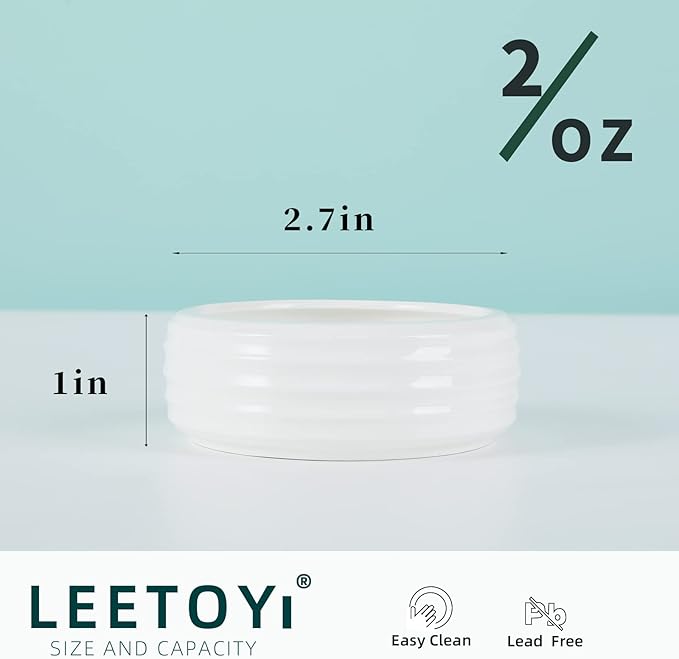 Reptile Food Bowls Ceramic Round Reptile Water Food Dish, Pet Food Bowl for Lizards, Small Snakes, Young Bearded Dragons, Gecko Tortoise Spider (White, Small-2Pack)