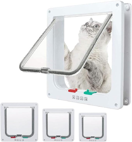 goTeamghjkl Cat Door Flap (Outer Size 9.9" x 9.2"), 4 Way Locking Large Cat Door for Interior Exterior Doors, Weatherproof Pet Door for Cats Doggie Kitties and Kittens with Circumference < 24.8"
