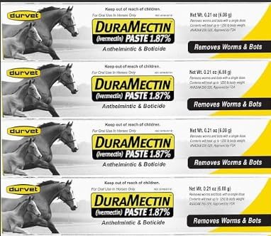 Duramectin (Ivermectin Paste) wormer Paste 6.08g 4 Pack w/ 4 Standard Size Nitrile Gloves