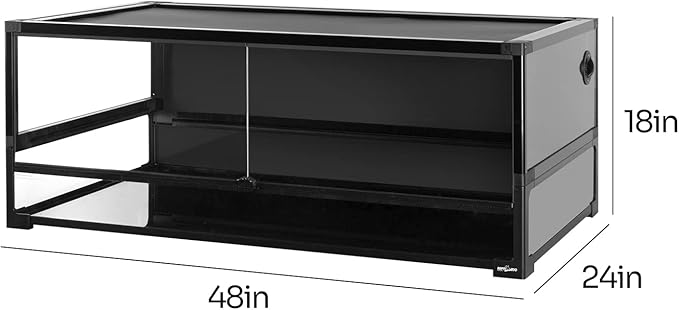 REPTI ZOO 85 Gallon Tempered Glass Reptile Terrarium, 48" x 24" x 18" Easy Folding & Detaching Reptile Habitat Tank with One-hand Opening Door & Blacked-out Back and Screen Ventilation