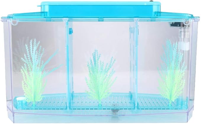 Yctze LED Acrylic Aquarium Fish with Three Divisions Breeding Isolation Box and Kit - Ideal for Small Fish, Betta Fish, Dual and Mini Aquarium Environment (Blue)