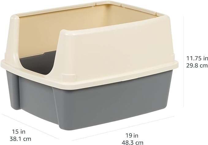 Amazon Basics Tall Open Top Cat Litter Box with High Sides and Scoop, 19 x 15 x 11.75 inches, Grey/Beige