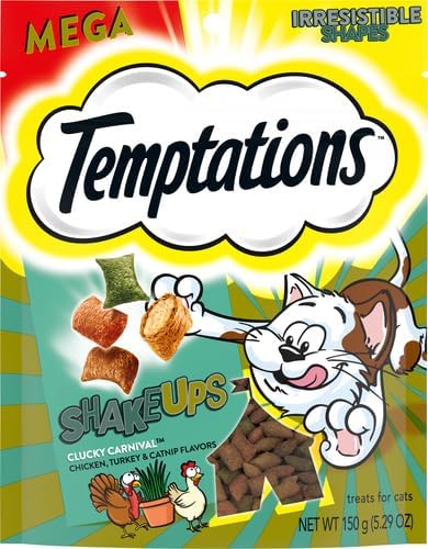Temptations ShakeUps Crunchy and Soft Cat Treats, Clucky Carnival Flavor, 5.29 oz. Pouch (Pack of 2)