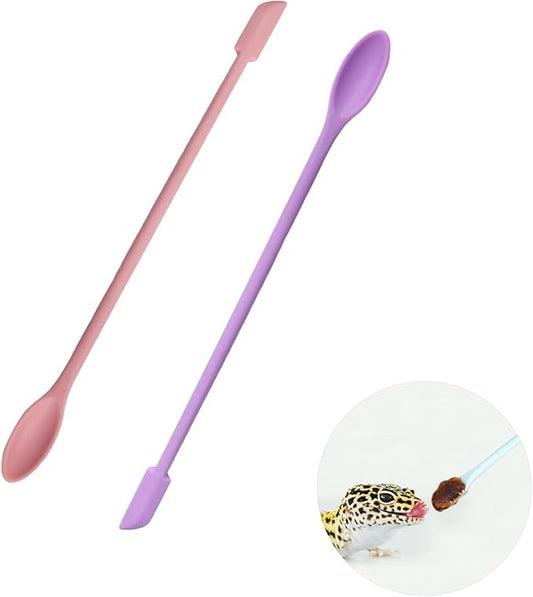 2Pcs Reptile Spoon, Reptile Powder Fruit Mixing Stirring Food Long Handle Feeding Tool Fit Crested Gecko Gargoyle Bearded Dragon