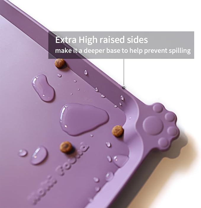 Hoki Found Large Silicone Pet Food Mats Tray with Higher Lips - Non slip Pet Dog Cat Bowl Mats Placemat - Dog Pet Cat Feeding Mat - Waterproof Dog Cat Food Mats -Pet Water Mats for Floors -Amethyst