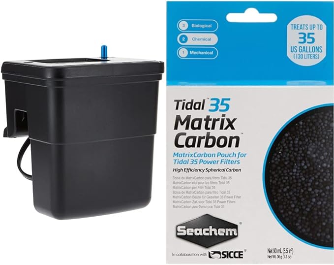 Seachem Tidal Power Aquarium Filter - 35 Gallon Large Fish Tank Filter,Black and Tidal Filter 35 Matrix Carbon