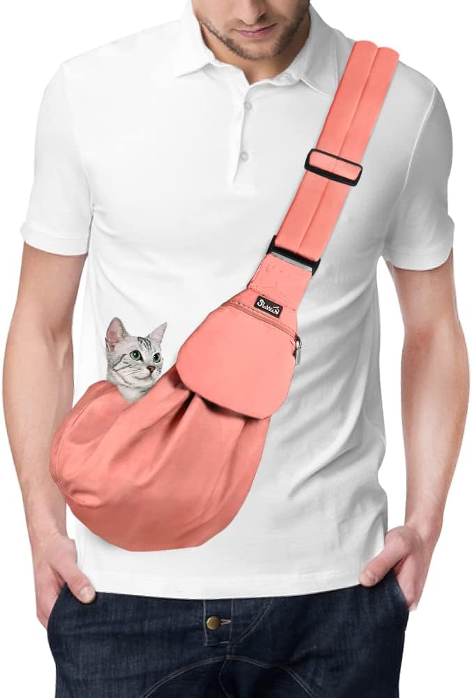 SlowTon Dog Carrier Sling - Thick Padded Adjustable Shoulder Strap Dog Carriers for Small Dogs, Puppy Carrier Purse for Pet Cat with Front Zipper Pocket Safety Belt Machine Washable (Pink XS)