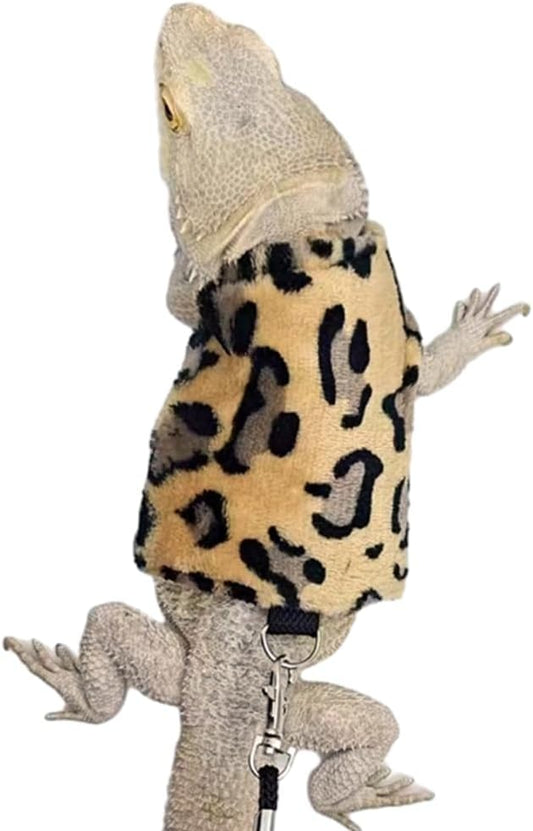 Lizard Clothes with Leash for Real Lizard,Bearded Dragon Harness and Leash Set,Leopard Gecko Costume,Reptile Hoodies Apparel for Skin Protection (Leopard)