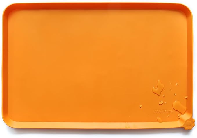 Hoki Found Silicone Pet Food Mats Tray - Non slip Pet Dog Cat Bowl Mats Placemat - Dog Pet Cat Feeding Mat - Waterproof Dog Cat Food Mats -Pet Water Mats for Carpet -Orange