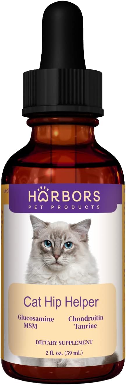 Harbor's Cat Hip Helper - Cat Joint Supplement Liquid for Fast Pain Relief, Smooth Younger HIPS. Natural Nutrients, Glucosamine, MSM, Chondroitin, Hyaluronic Acid, Yummy Organic Beef Flavor - 59 ml