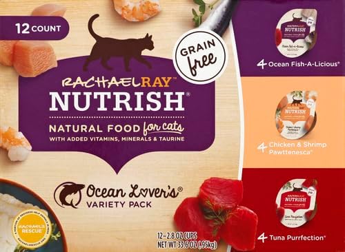 Rachael Ray Nutrish Natural Wet Cat Food with Added Vitamins, Minerals & Taurine, Ocean Lovers Variety Pack, 2.8 Ounce Cup (Pack of 12), Grain Free