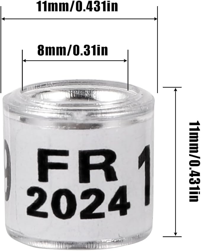 50Pcs Multicolor Aluminium Pigeon Leg Rings with 2024 FR Training Identify Birds Foot Ring 8mm Plastic Bird Leg Bands (White)