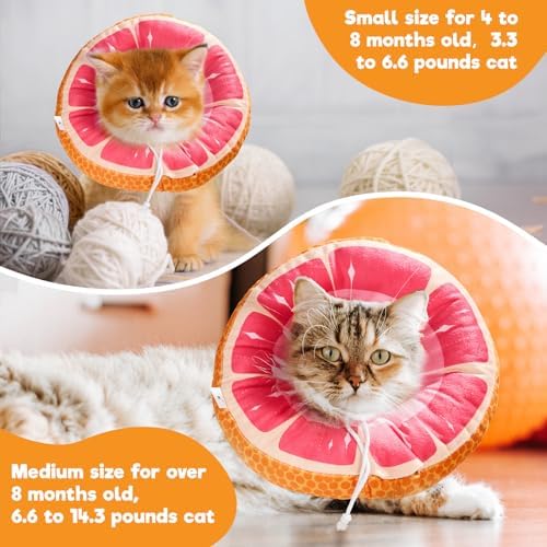Cat Cone, Adjustable Cat Recovery Collar, Extra Soft Cat E Collar with Drawstrings, Prevent Licking and Scratching (Grapefruit, Small)
