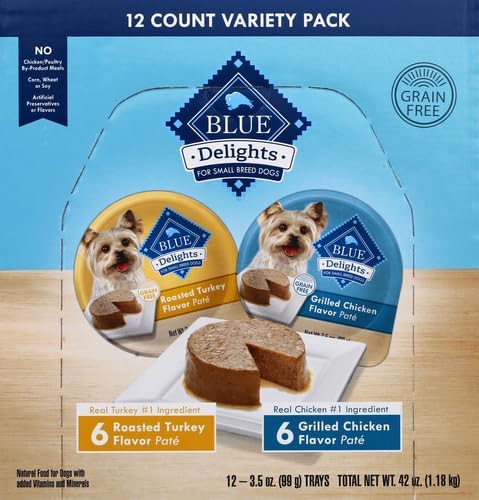 Blue Buffalo Delights Natural Small Breed Wet Dog Food Cups Variety Pack, Roasted Turkey and Grilled Chicken Flavor 3.5-oz (12pack- 6 of Each Flavor)