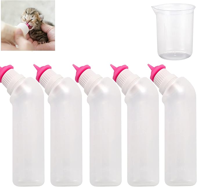 5Pack Pet Nursing Bottle with Pink Mini Feeding Nipple for Newborn Kittens, Puppies, Small Animals