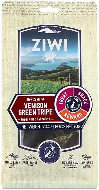 ZIWI Dog Chews Treats – All Natural, Air-Dried, Single Protein, Grain-Free, High-Value Treat, Snack, Reward (Venison Green Tripe) 2.4 Ounce (Pack of 1)