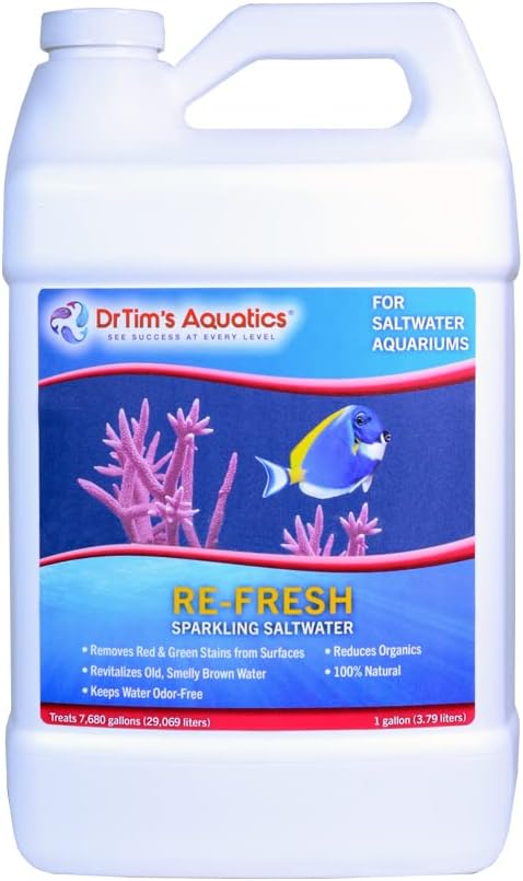 DrTim’s Aquatics Re-Fresh for Saltwater Aquariums – 100% Natural Fish Tank Sanitizer & Revitalizer Conditioner Solution for Fresh, Crystal-Clear, Sparkling Water - 128oz