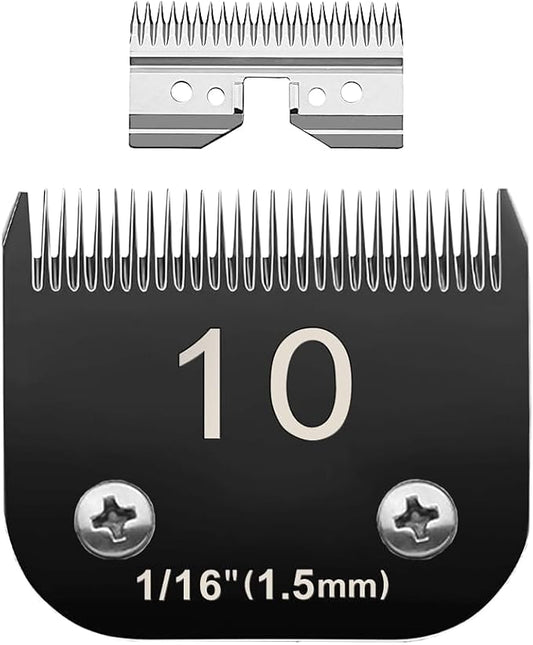 10# Pet Dog Grooming Detachable Blades with Extra Clipper Stainless Steel Blade, Compatible with Andis Size-10# Cut Length 1/16"(1.5mm), Most A5,KM Series Clippers,Made of Ceramic Blade (Black)