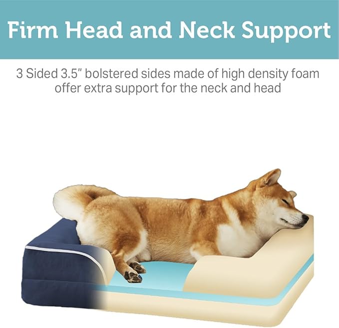 Friends Forever Orthopedic Dog Bed, Bolster Dog Bed with Memory Foam Dog Couch Sofa and Removable Washable Cover, Ally Navy, 35x25x6.5